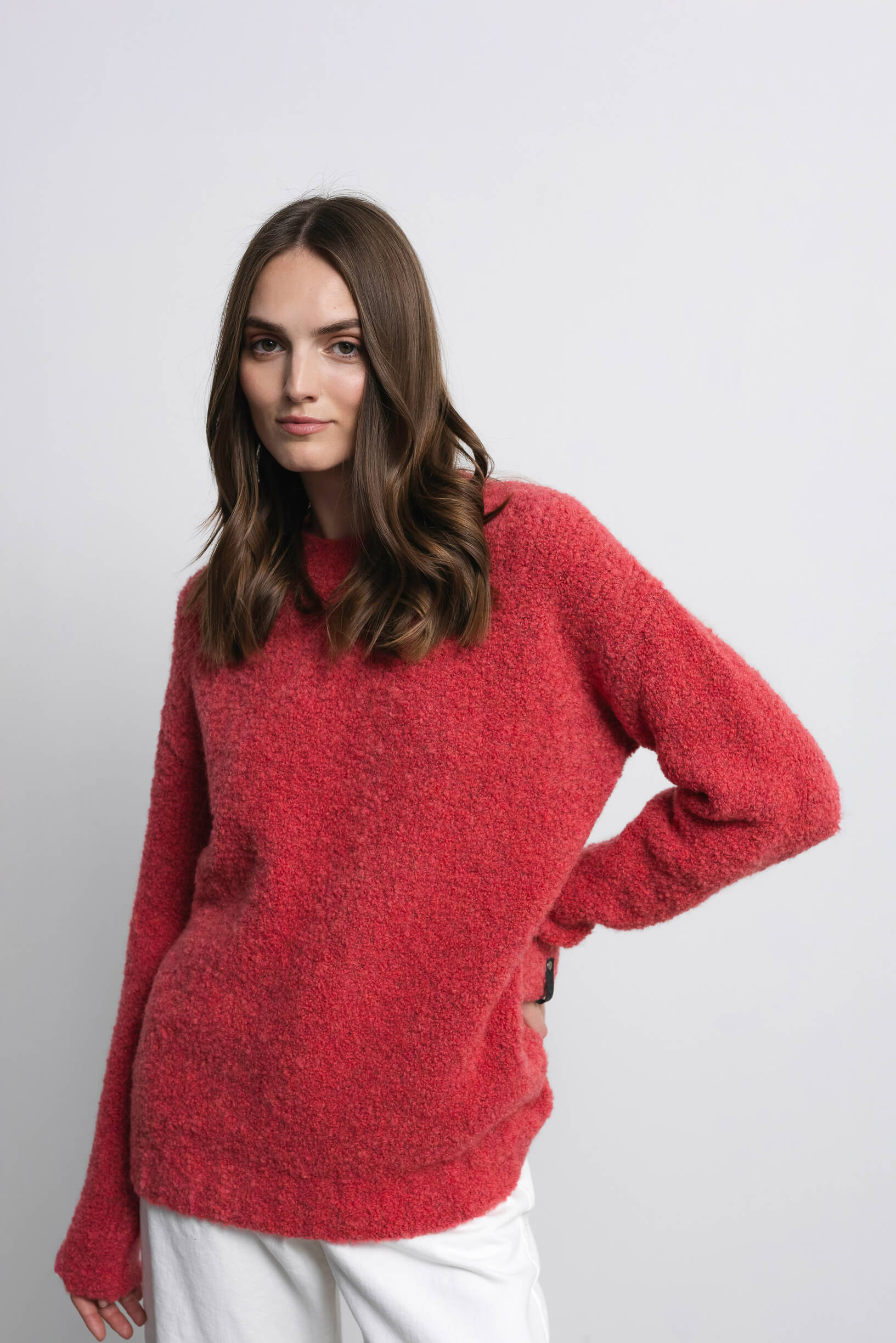 Boucle coral sweater sample
