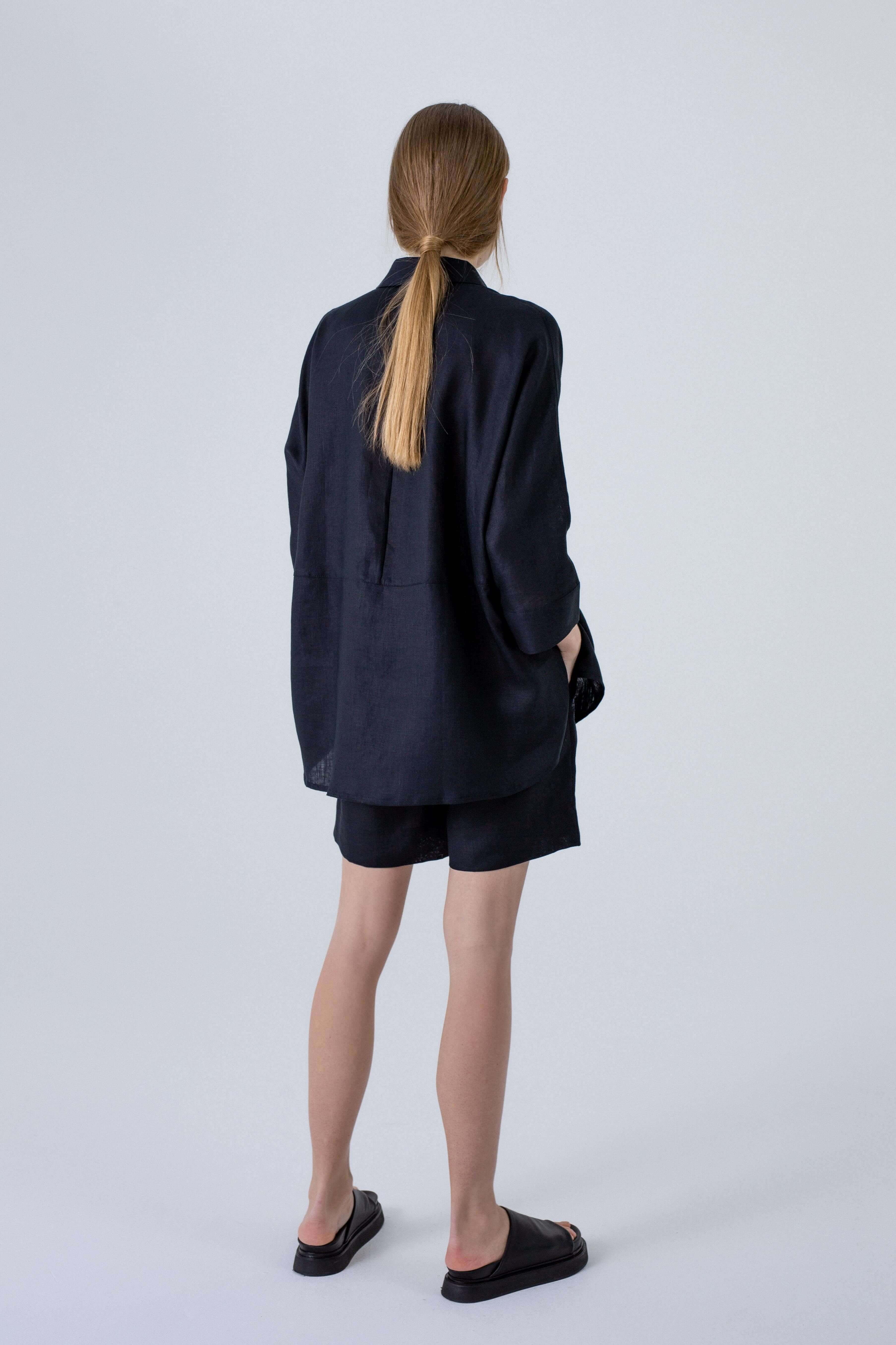 'Dori' matte black shorts & shirt set