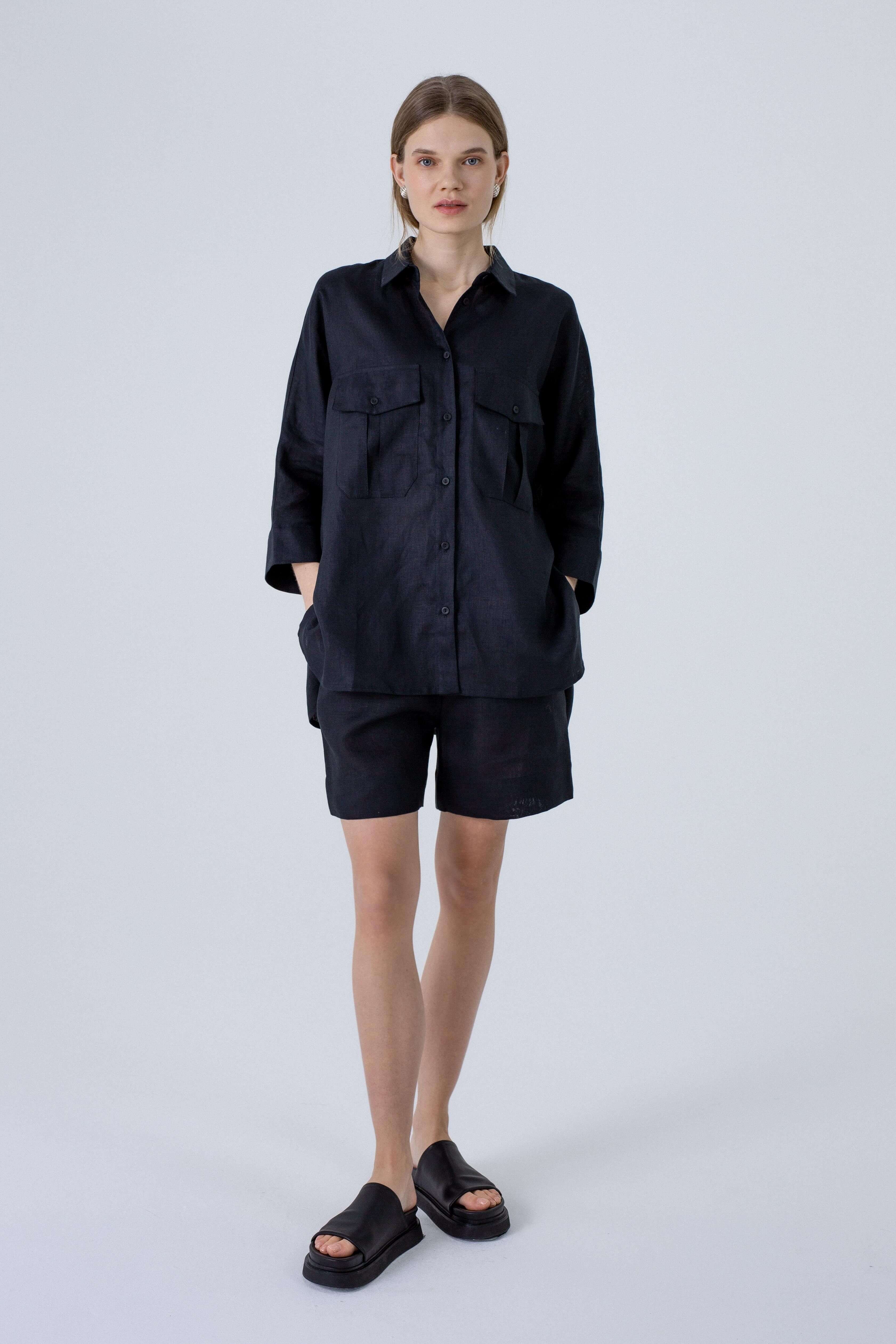 'Dori' matte black shorts & shirt set