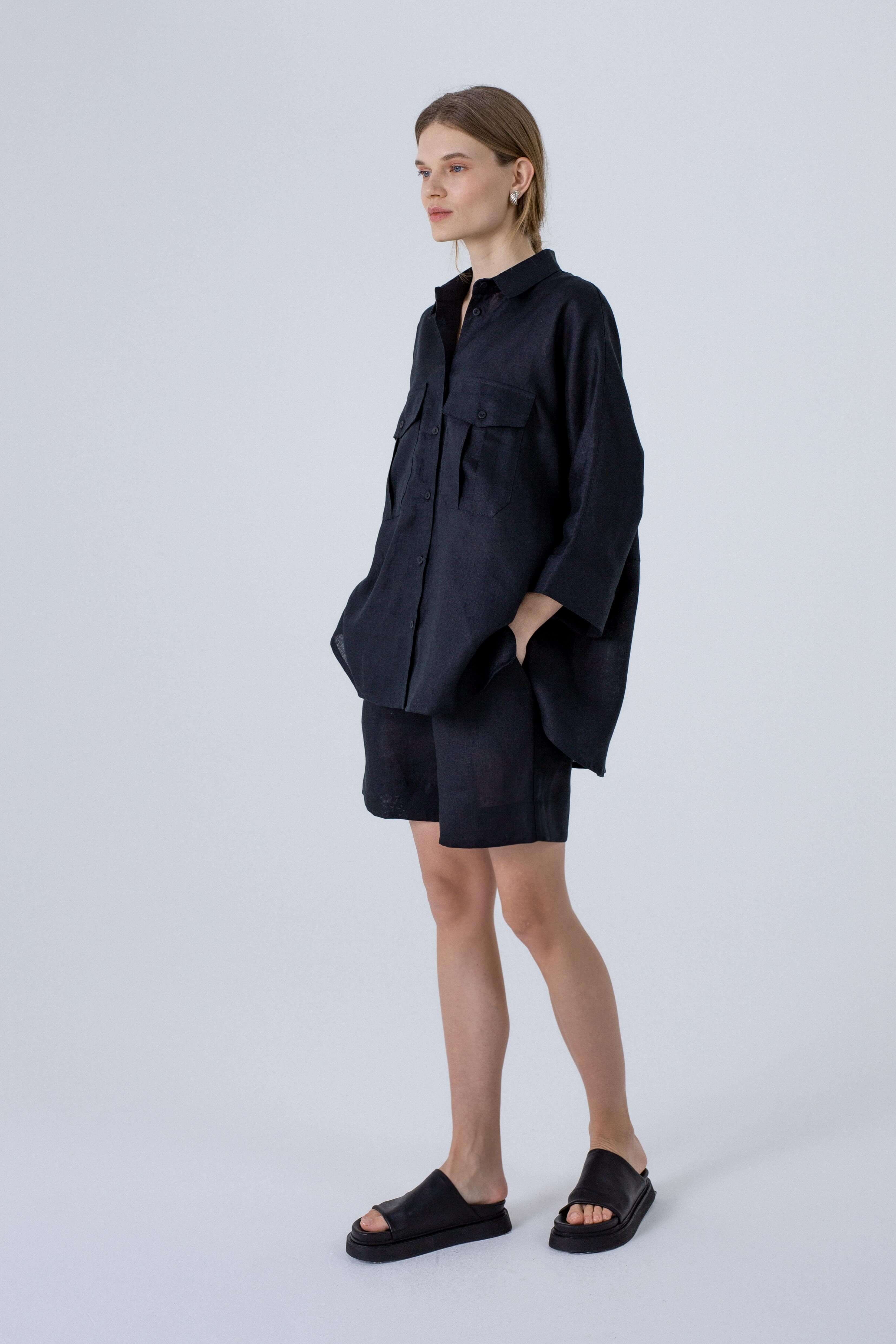'Dori' matte black shorts & shirt set