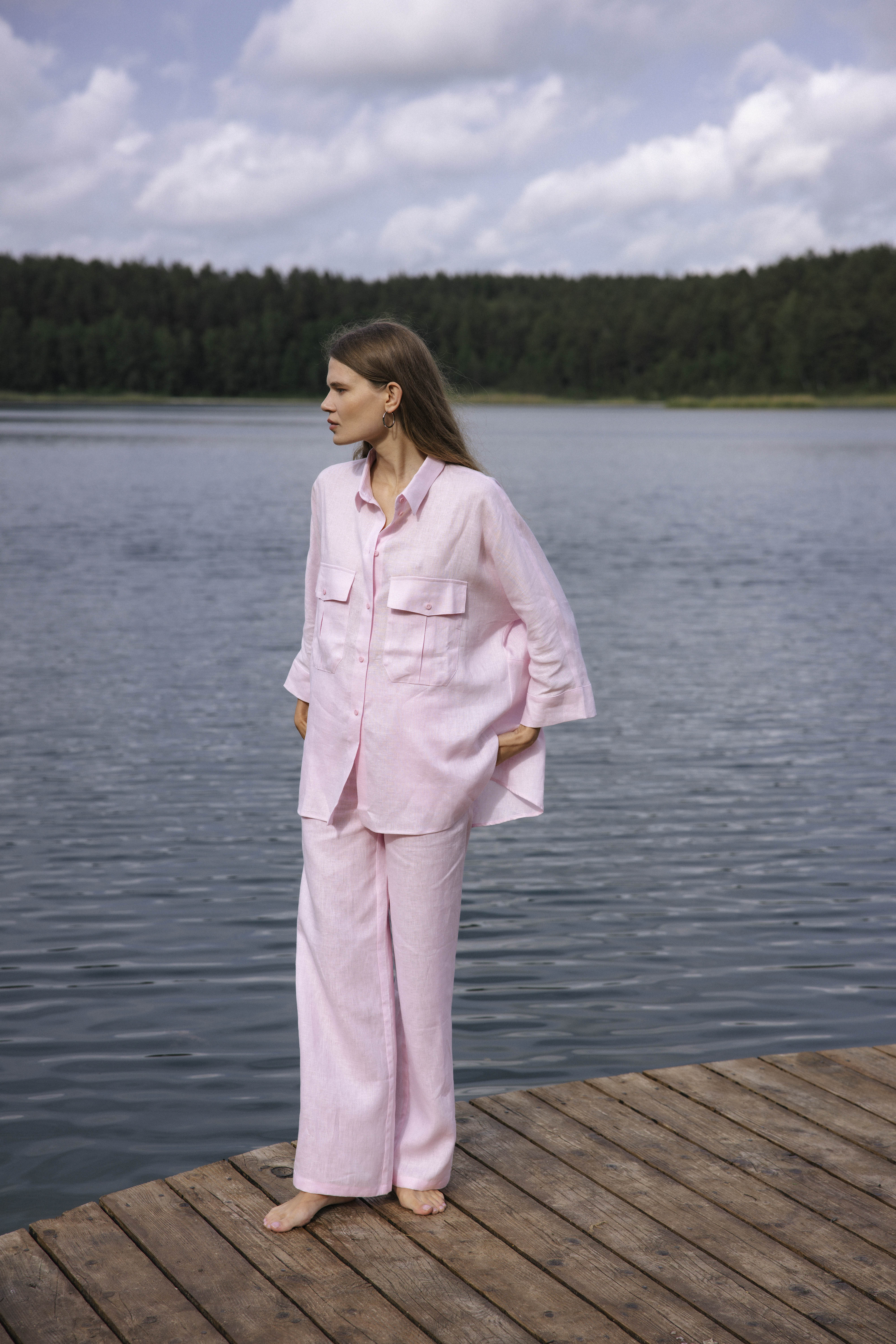 DORI baby pink trousers & shirt set
