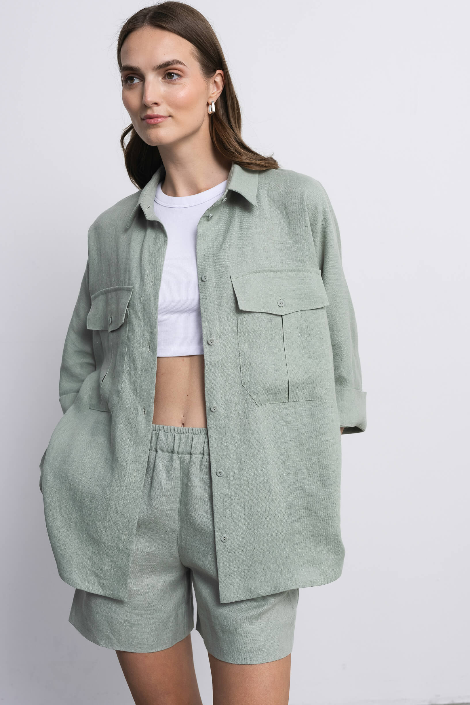 'Dori' mint trousers, shorts & shirt set