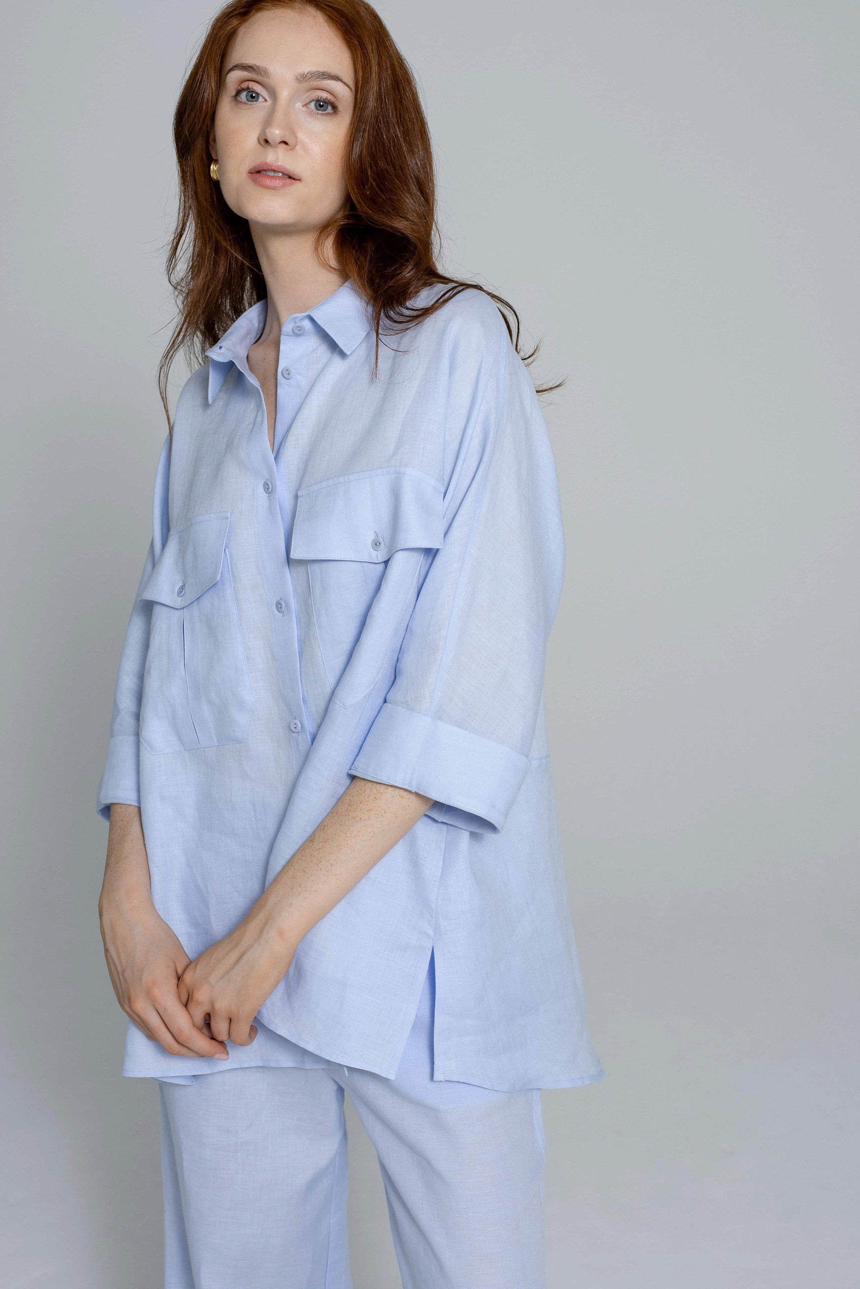 'Dori' light blue trousers & shirt set