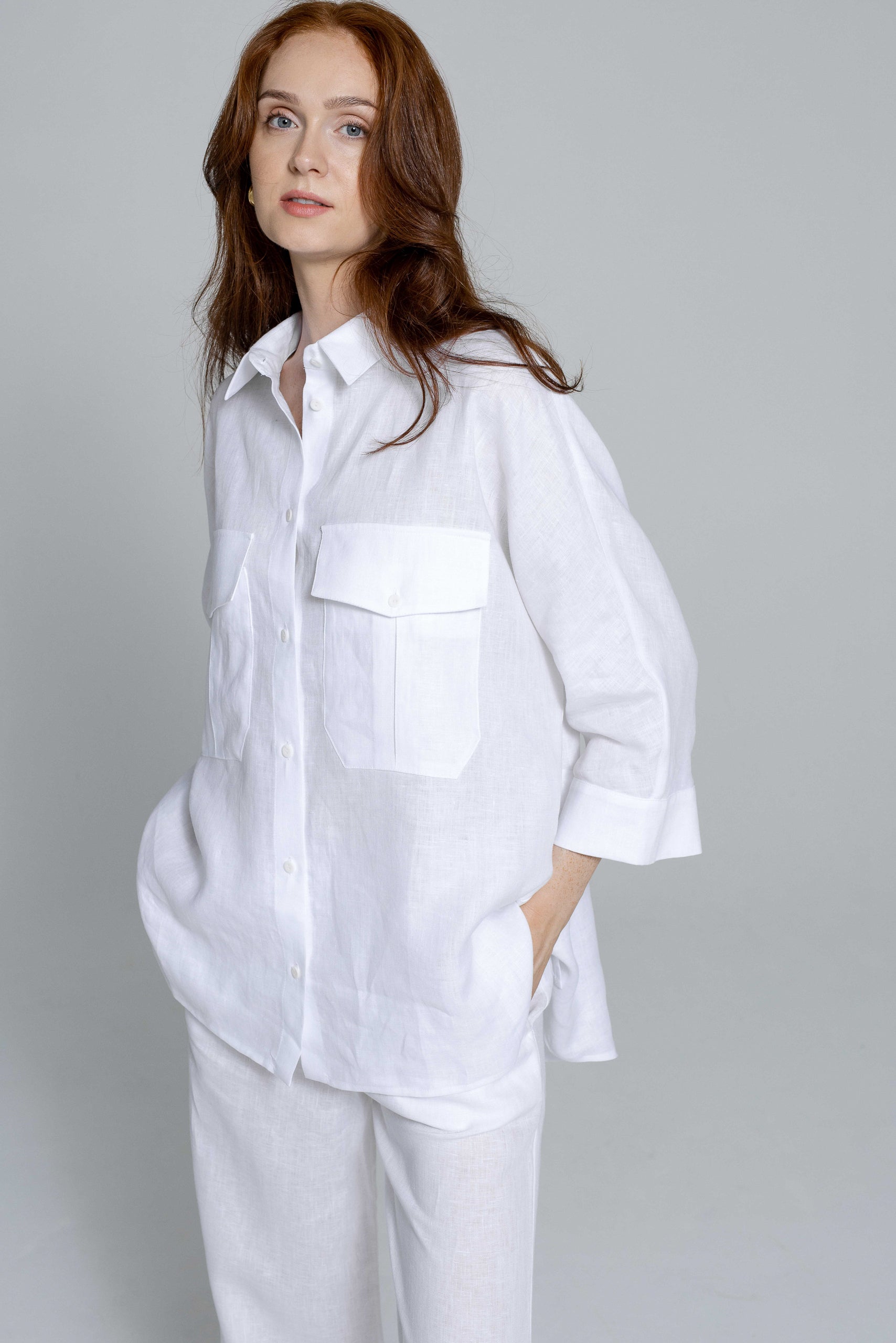 'Dori' white trousers & shirt set