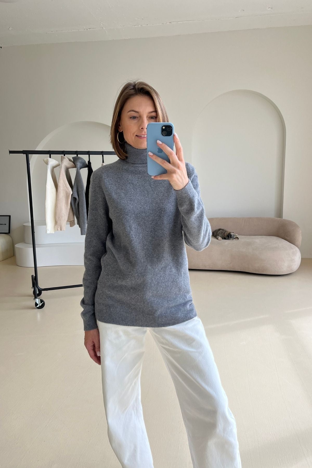 'Gabrielle' grey turtleneck sweater