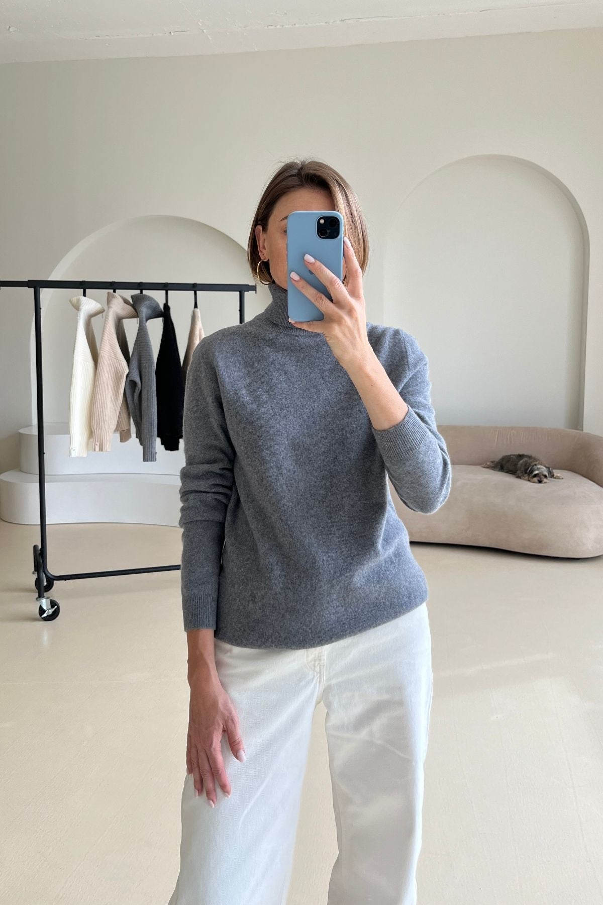 'Gabrielle' grey turtleneck sweater