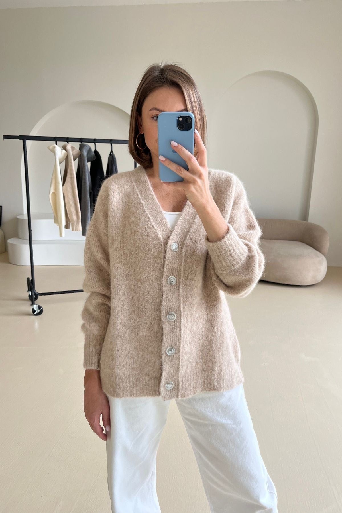 'Laure' light sand boucle cardigan