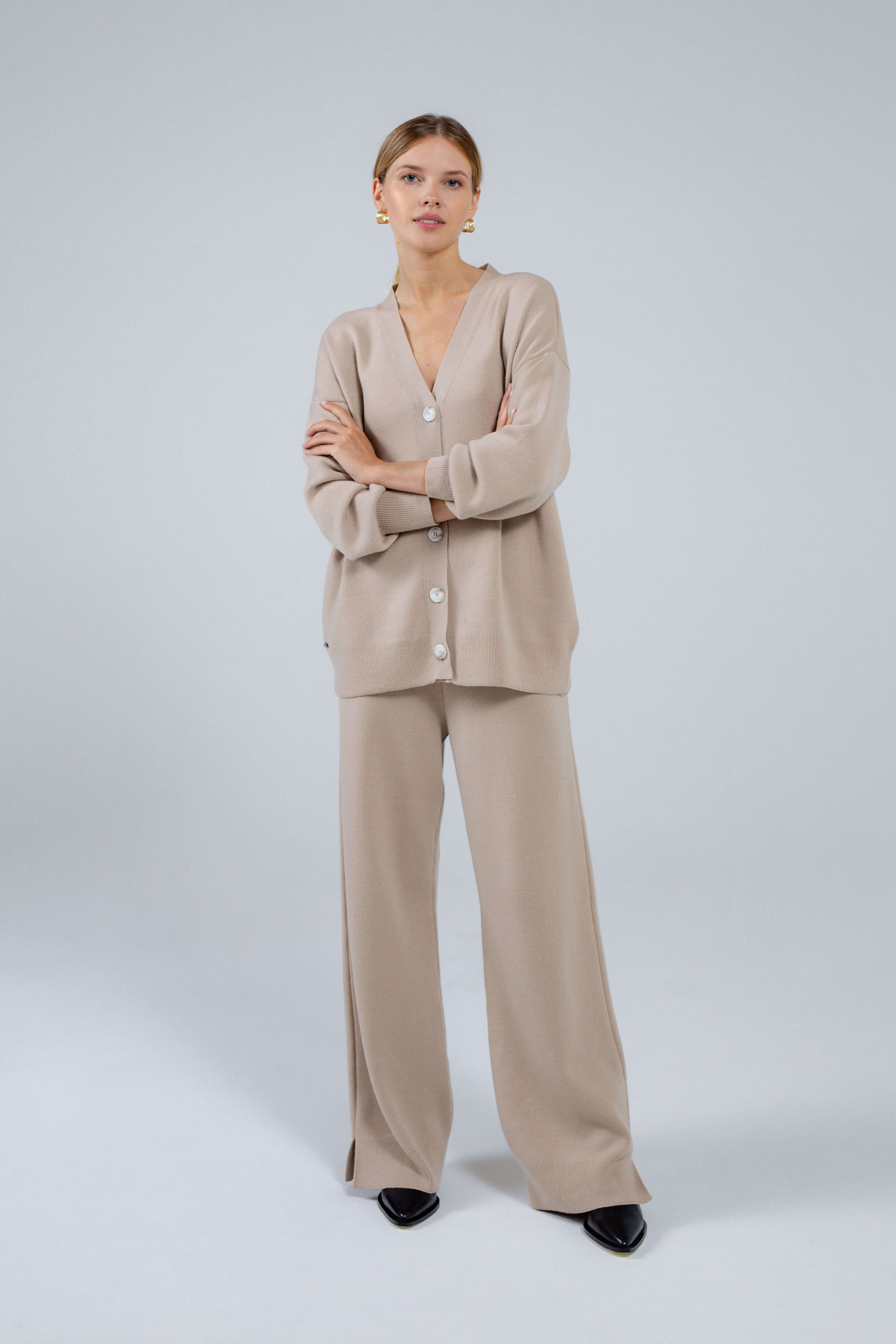 'Pauline' sand trousers & cardigan set