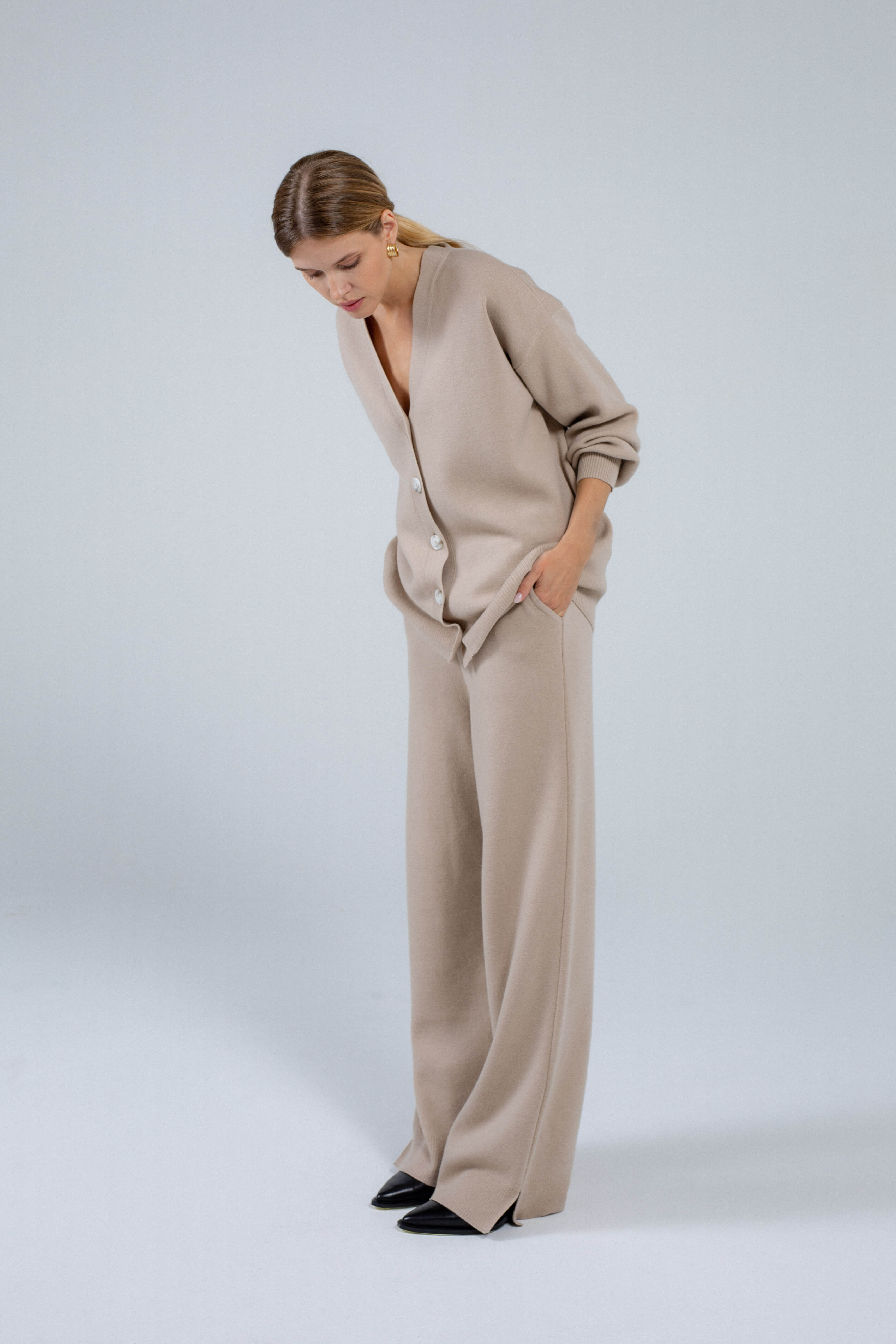 'Pauline' sand trousers & cardigan set