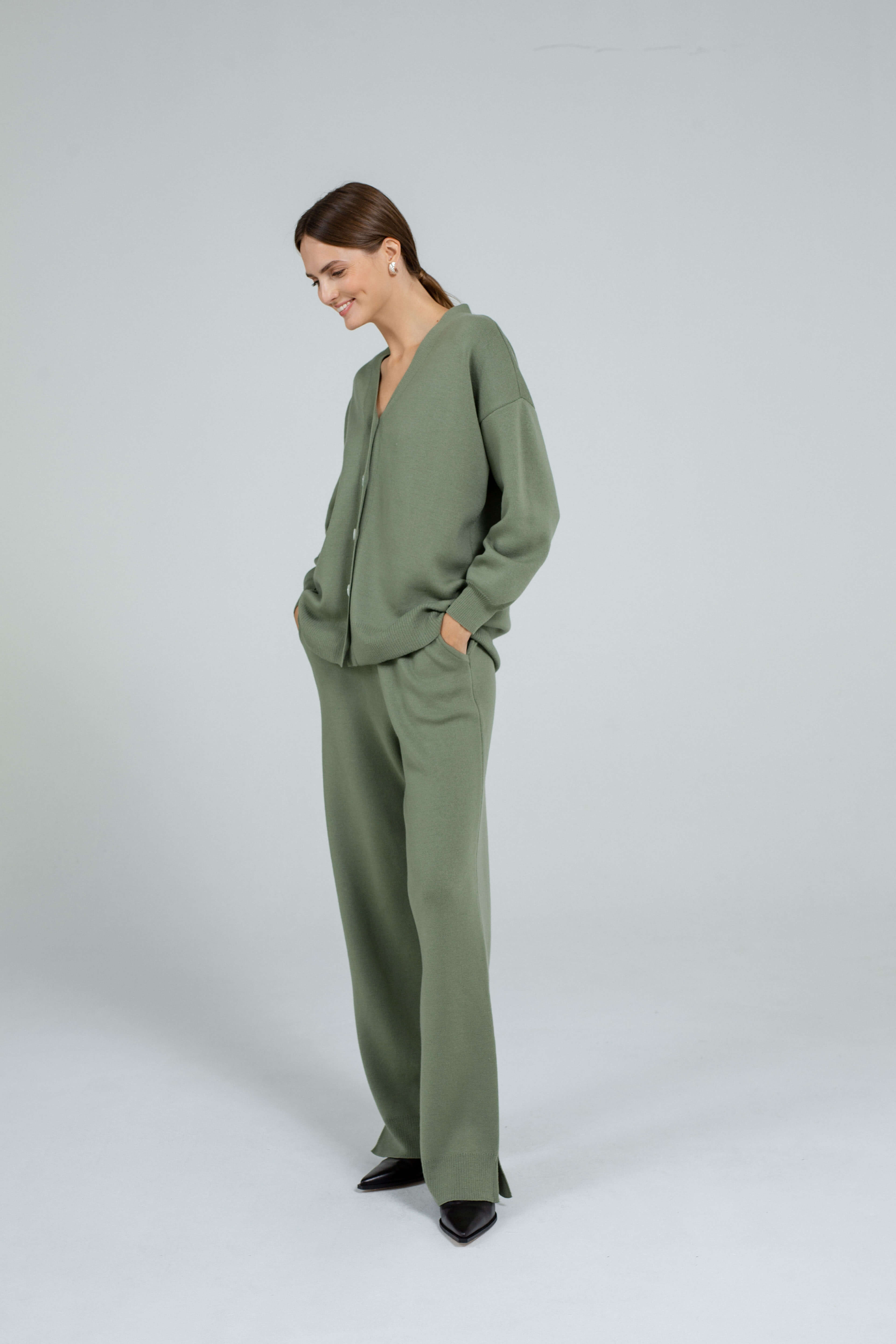'Pauline' green trousers & cardigan set