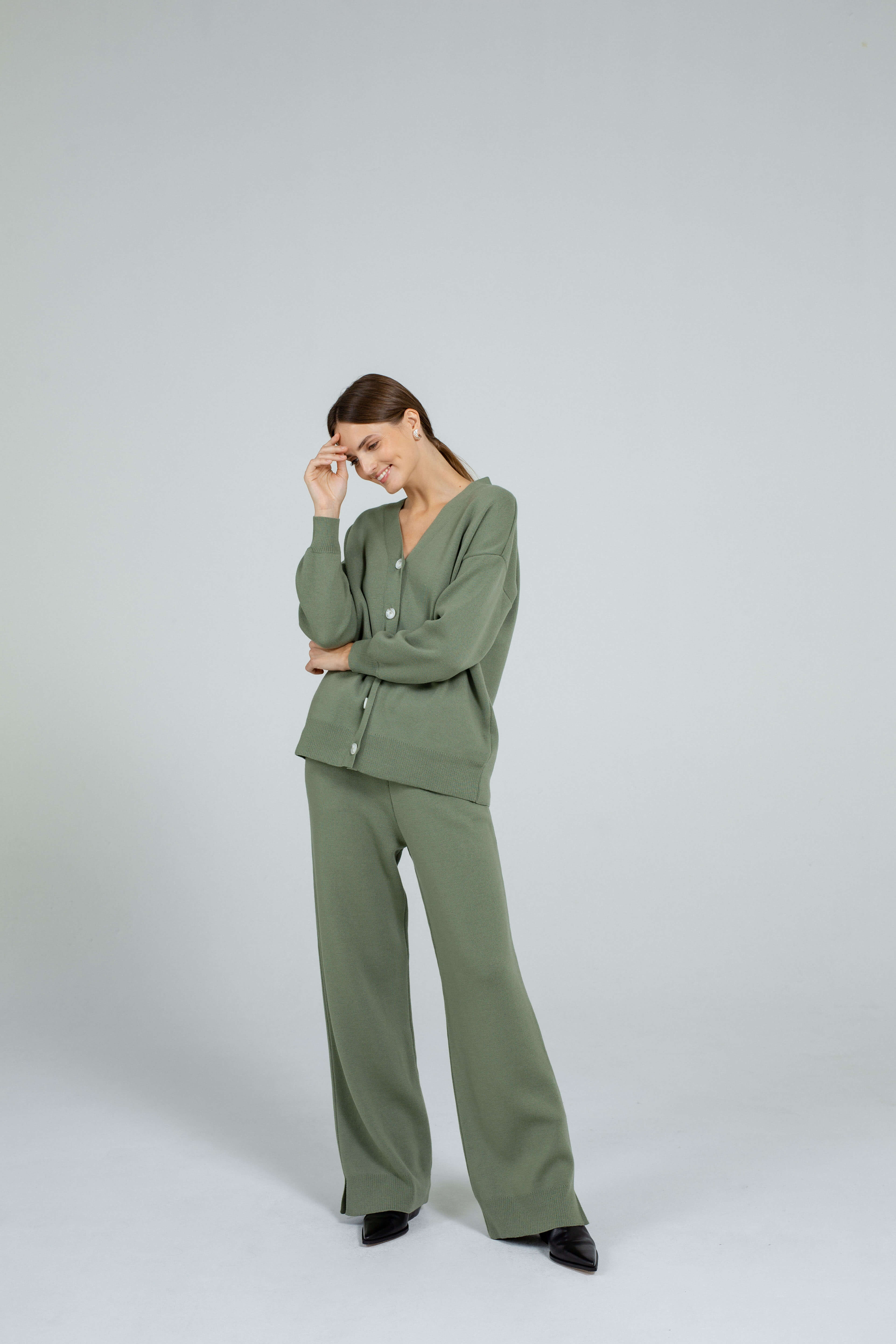 'Pauline' green trousers & cardigan set