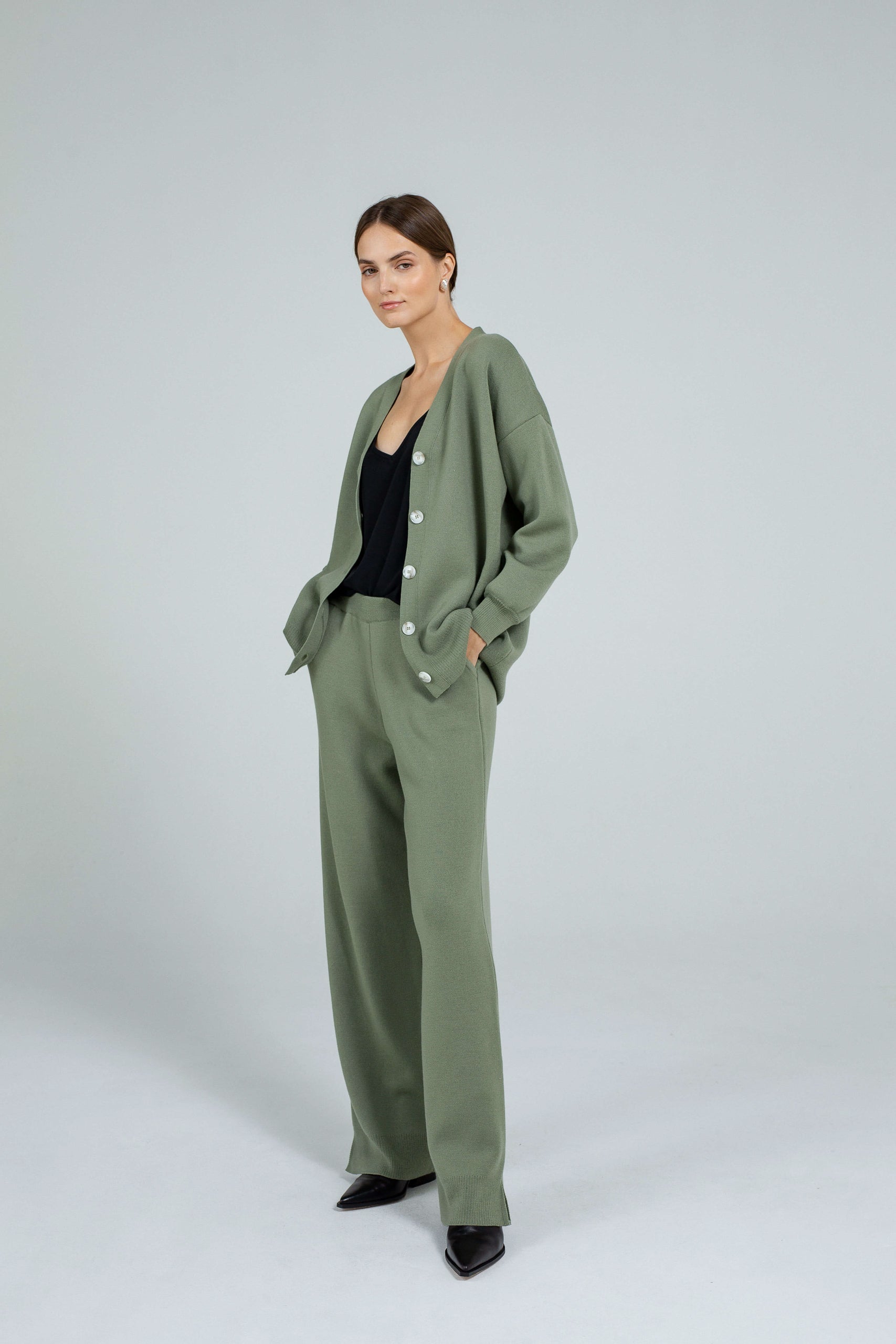 'Pauline' green trousers & cardigan set