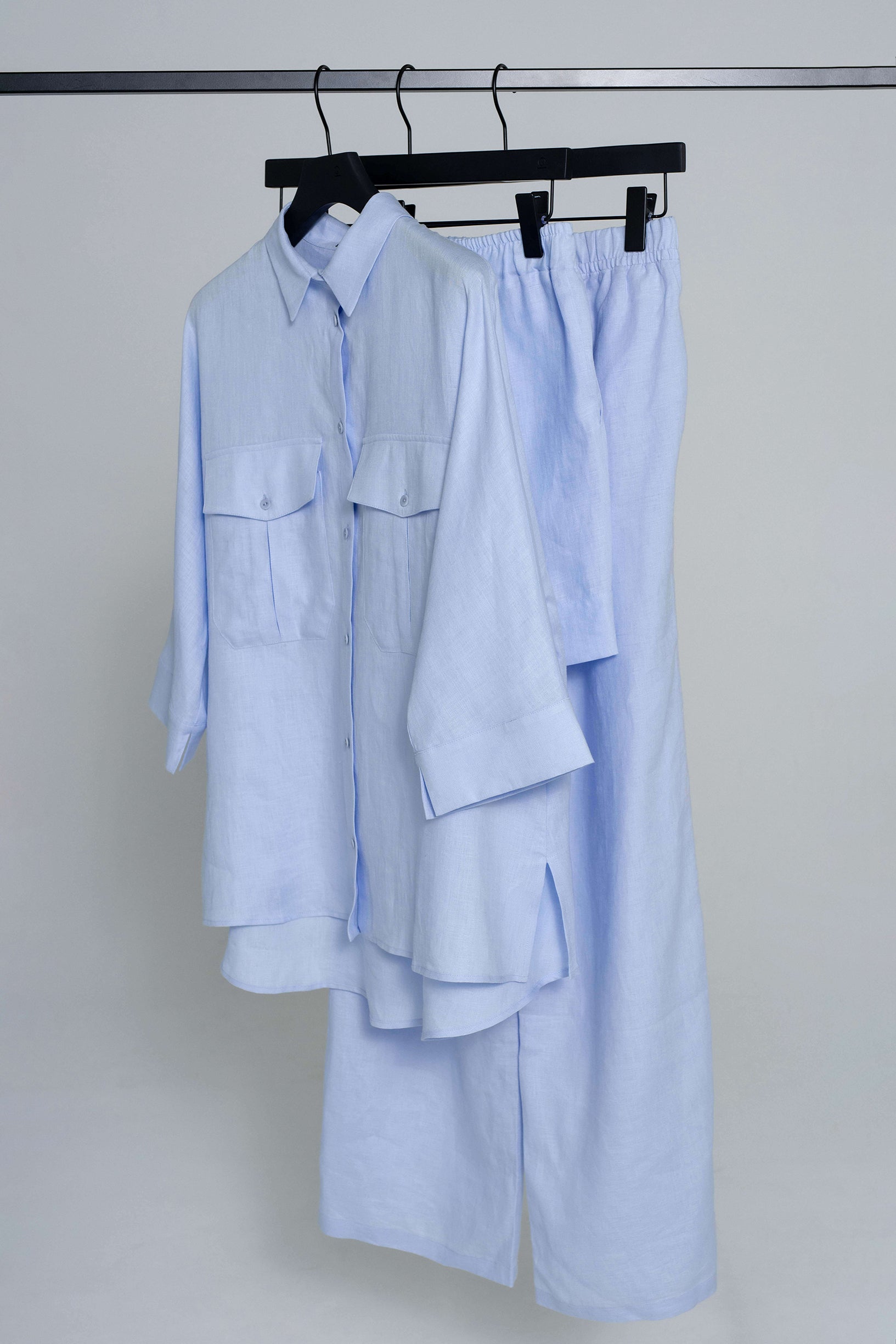 'Dori' light blue trousers, shorts & shirt set