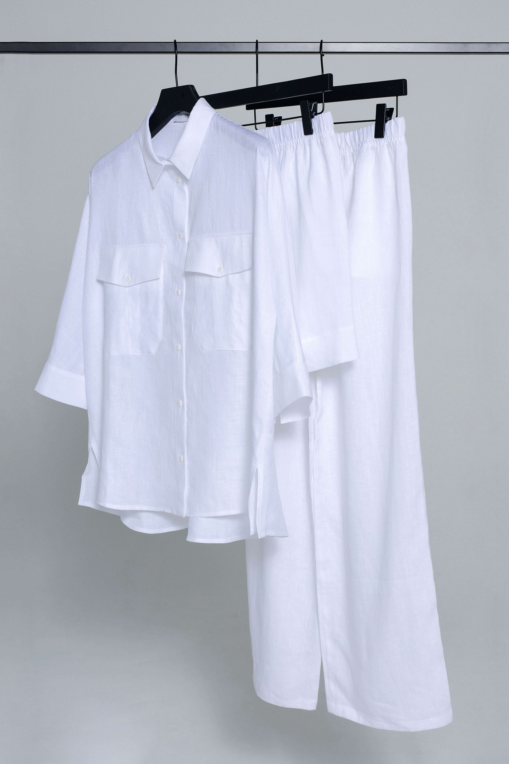 'Dori' white trousers, shorts & shirt set