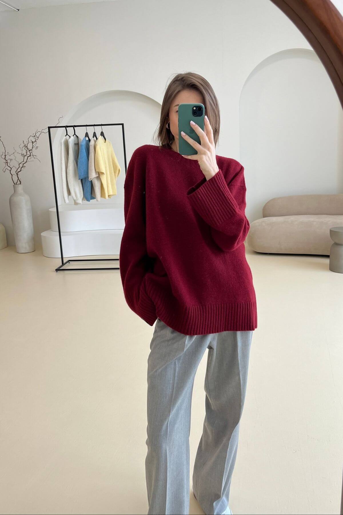 'Amelie' burgundy sweater sample