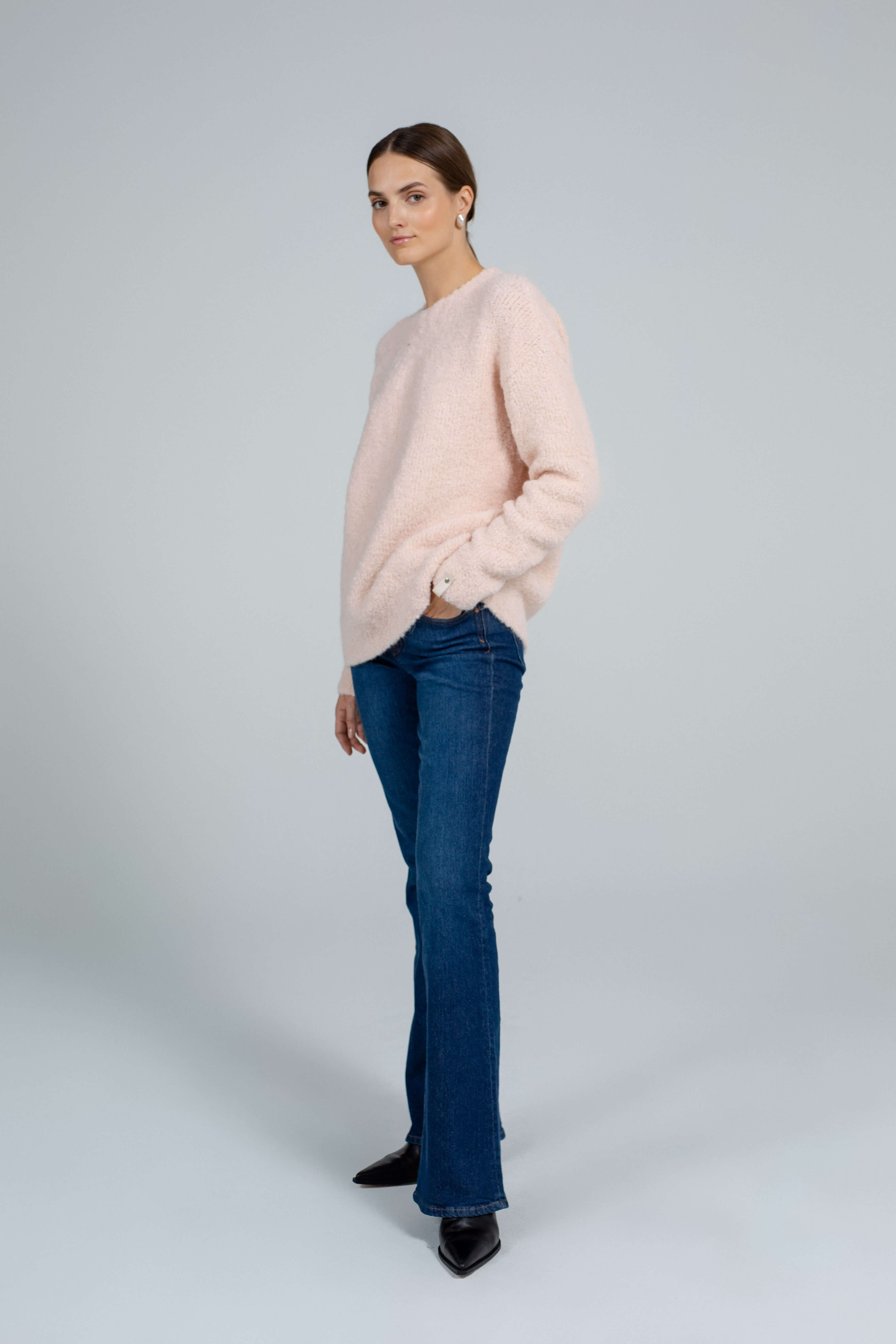 Boucle light peach sweater sample