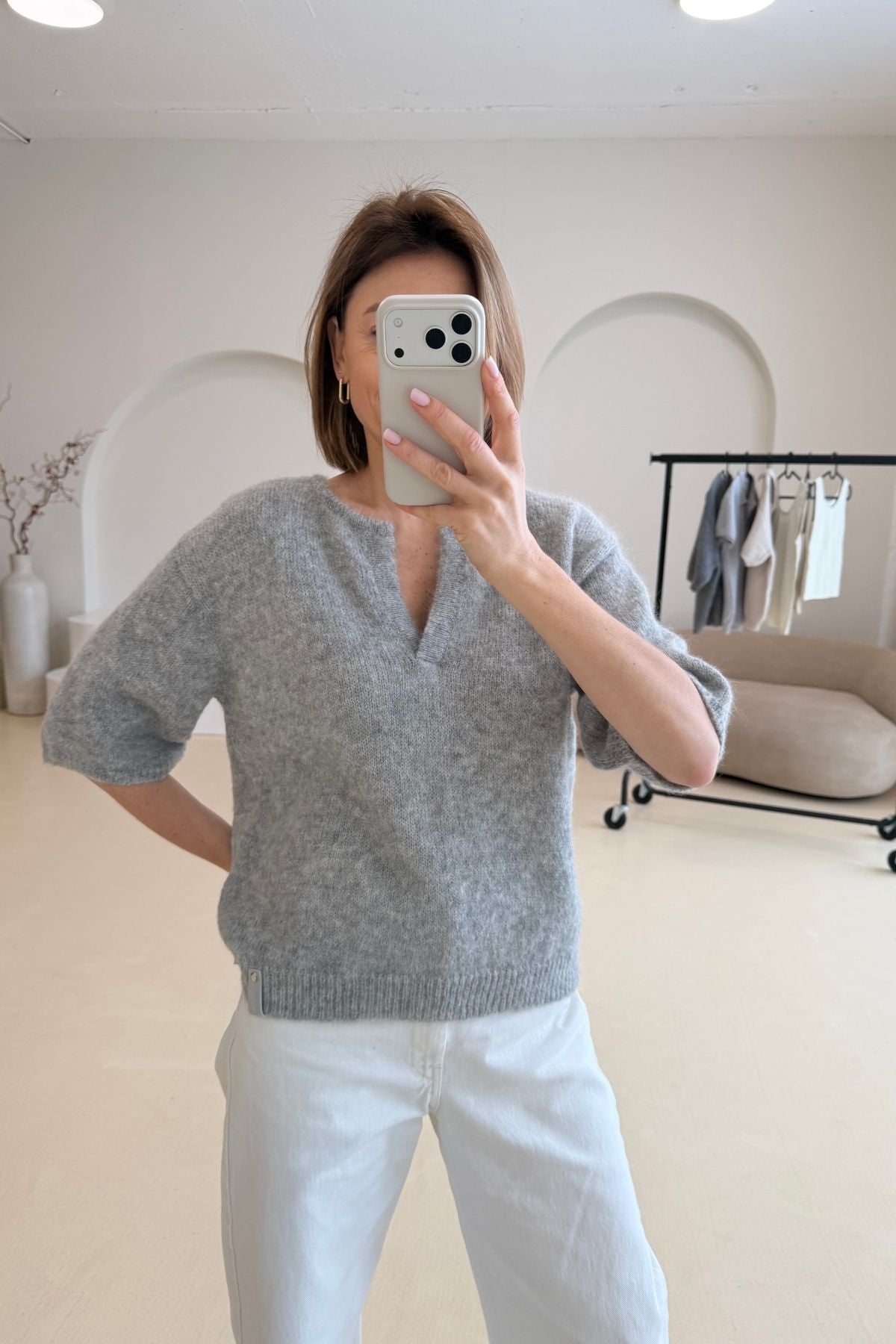 Alpaca V-neck blouse sample