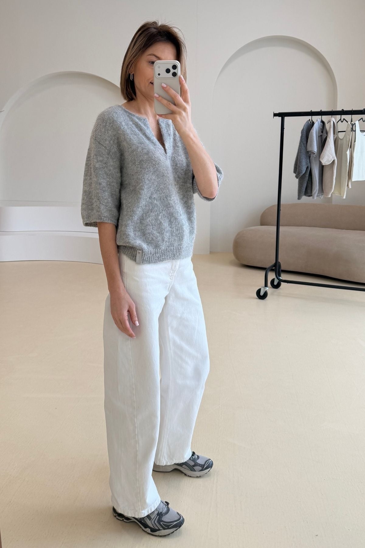 Alpaca V-neck blouse sample