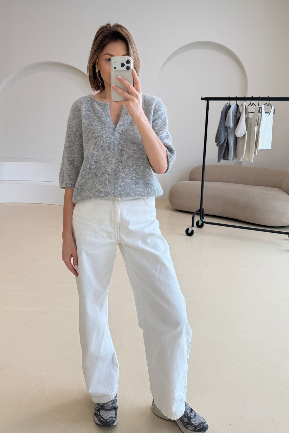 Alpaca V-neck blouse sample