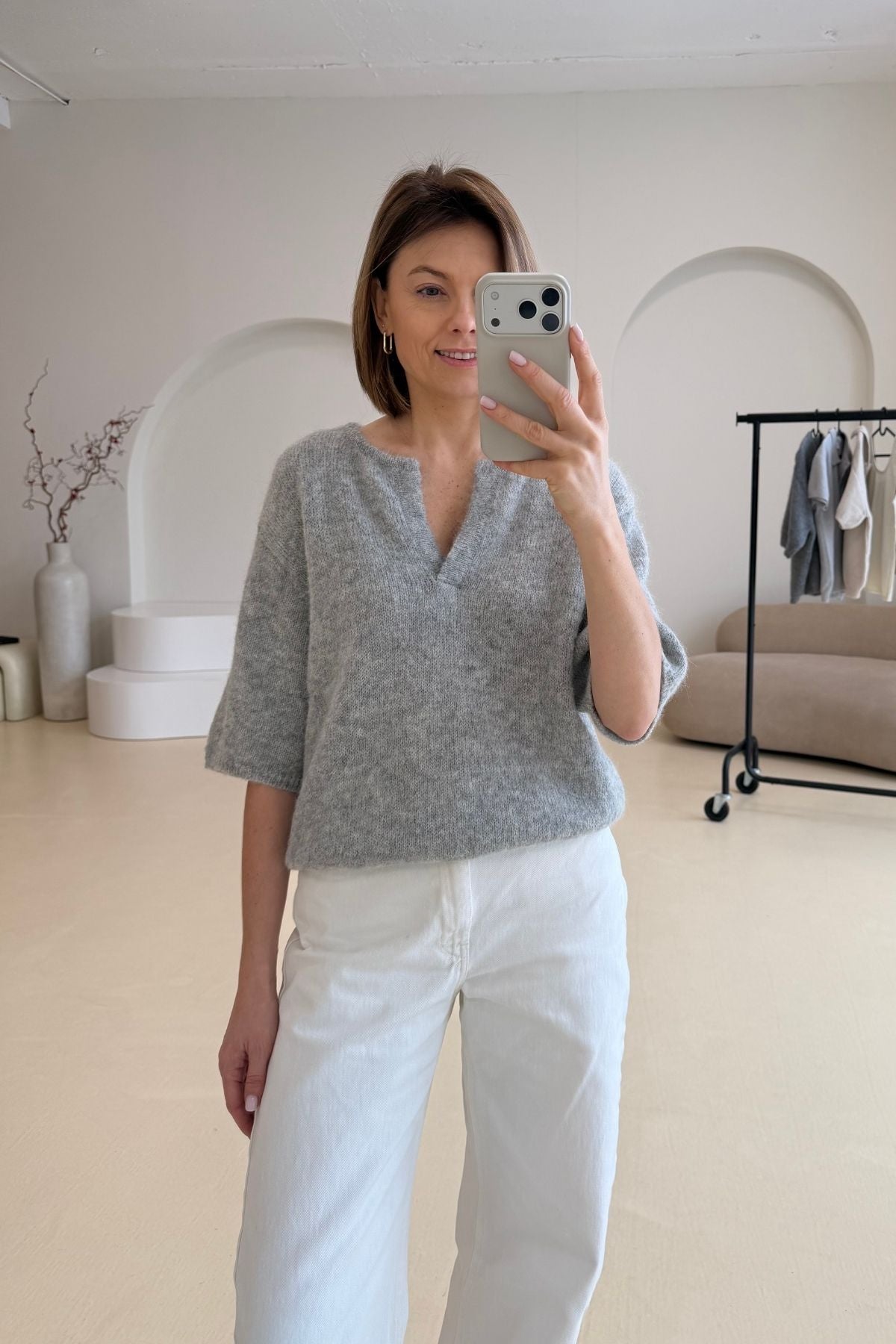 Alpaca V-neck blouse sample