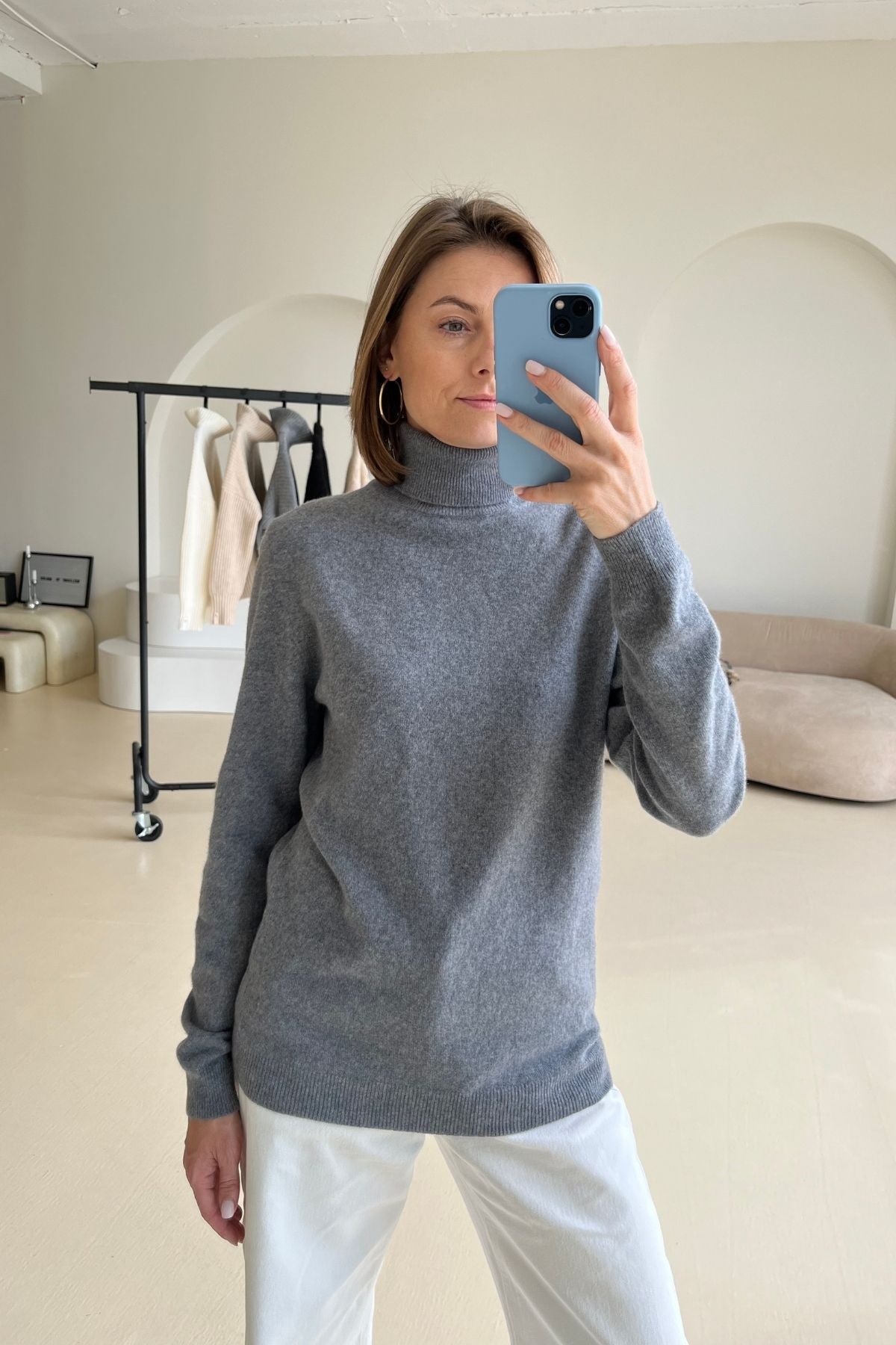 'Gabrielle' grey turtleneck sweater