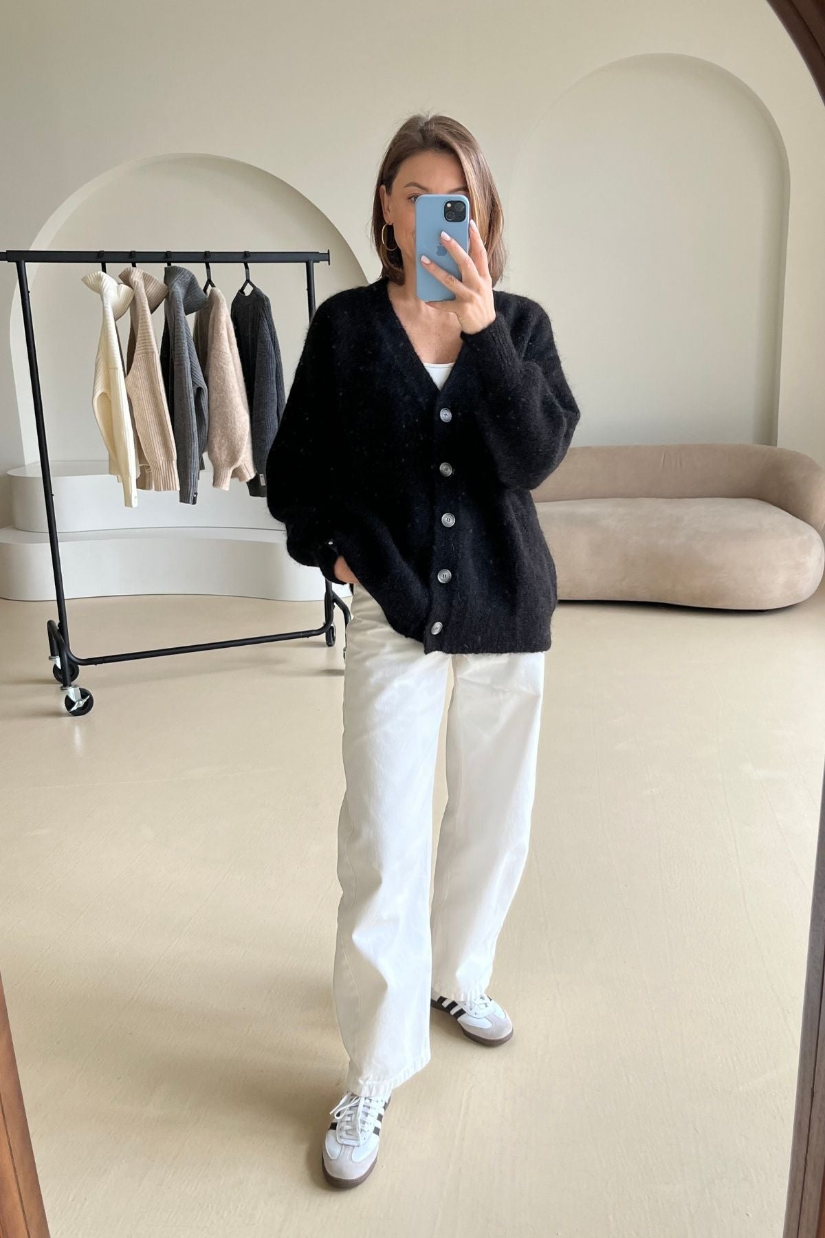 'Laure' black boucle cardigan
