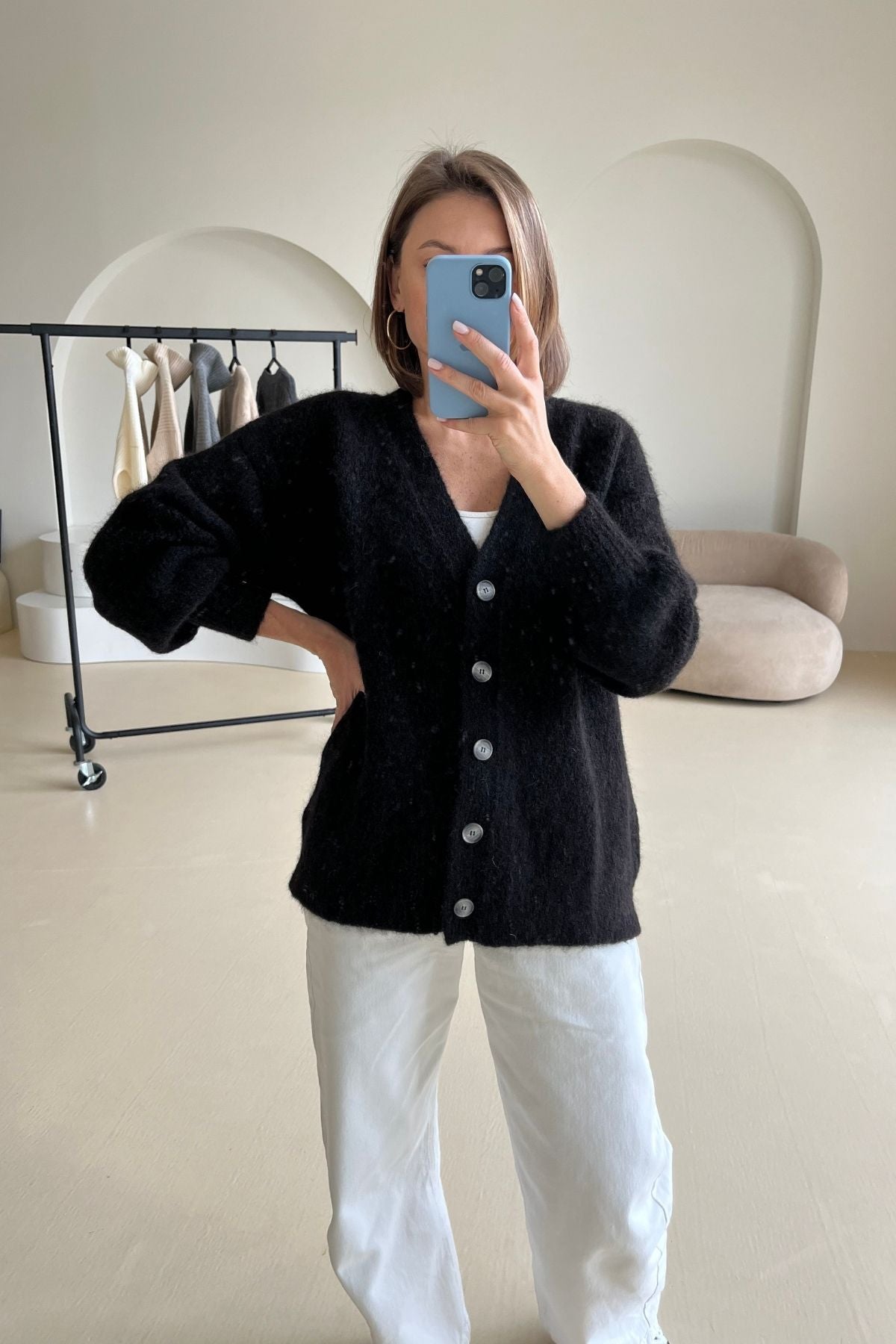 'Laure' black boucle cardigan