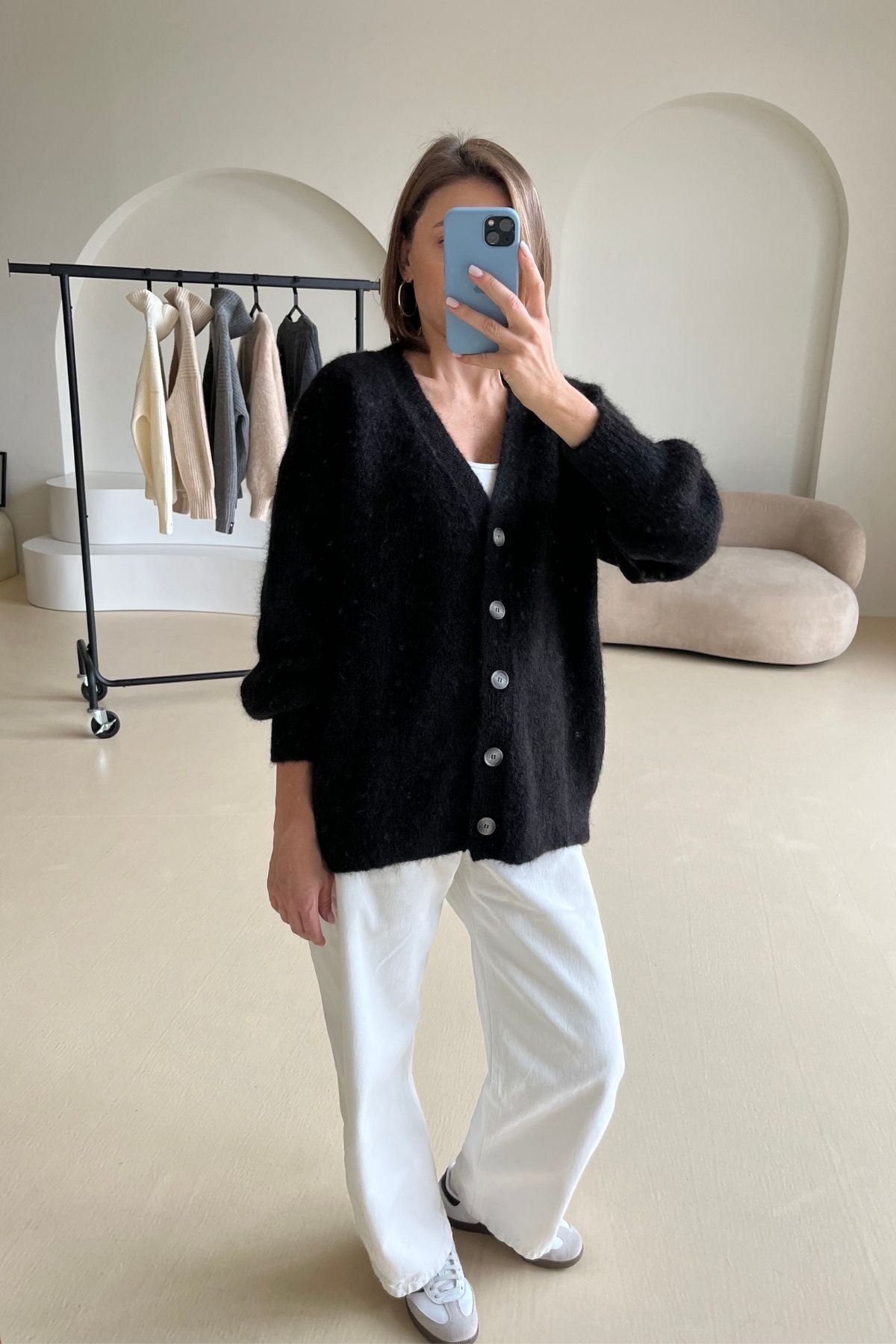 'Laure' black boucle cardigan