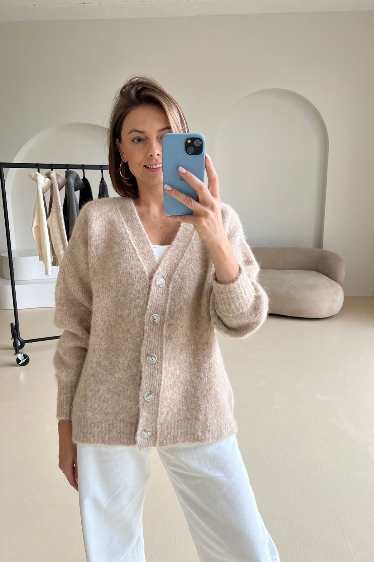 'Laure' light sand boucle cardigan