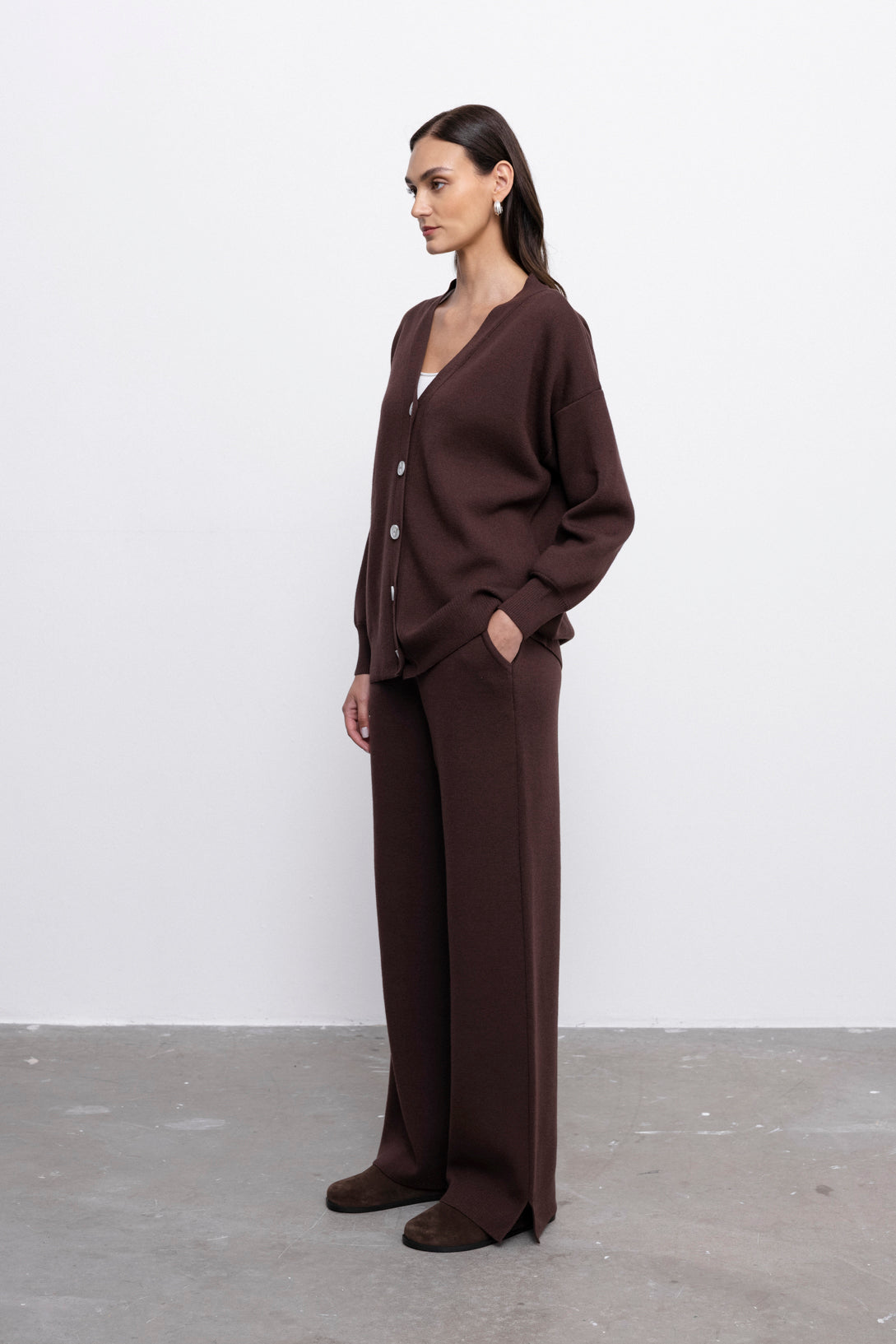 'Pauline' brown trousers & cardigan set