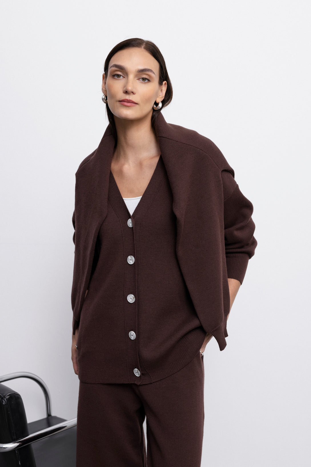 'Pauline' brown trousers & cardigan set