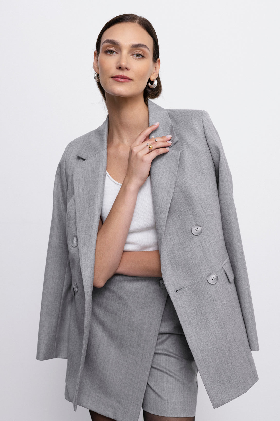 'Sophie' light grey skort & blazer set