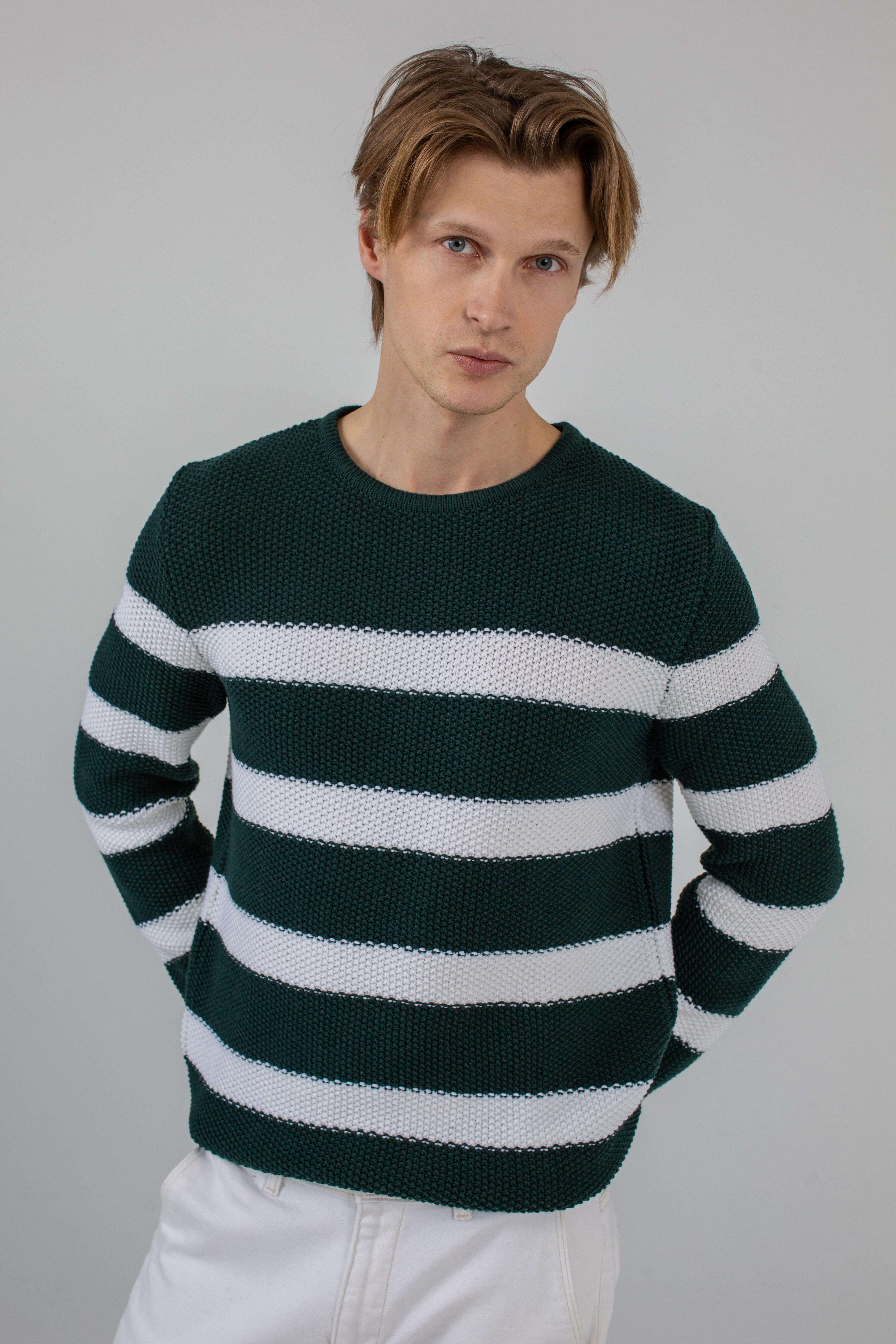 'Andrew' dark green/white sweater